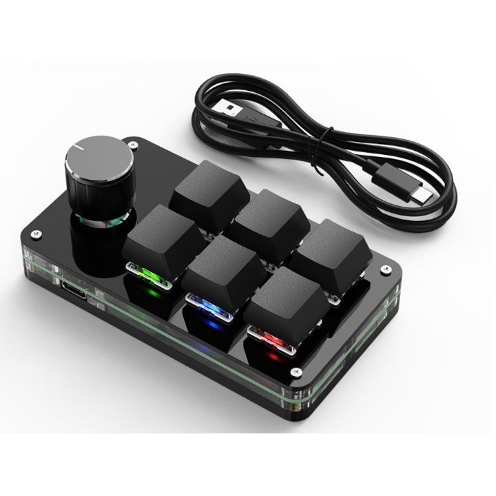 Tastatura mecanica personalizabila, PRINT-PRO, 6 taste/buton, lumina RBG, wireless, negru