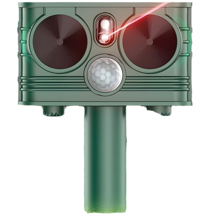 GoBERA® kártevőellenes ultrahangos készülék, napelemes/USB újratölthető akkumulátor, rágcsáló elleni, kutyaellenes, szarvas, macskák, szög 120, hatótávolság 8-12 m, vízálló IP54, mozgásérzékelő, intenzitás állítás