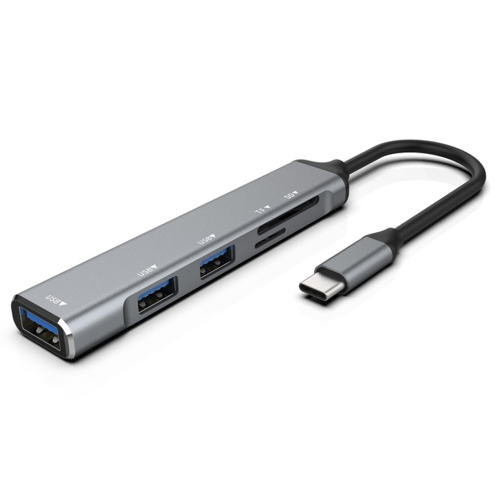 Адаптер и четец на карти 5 в 1, USB 3.0 Type-C Hub, Plug and Play, Поддръжка на SD/TF карта, Компактен размер
