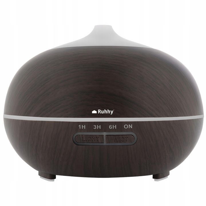Ruhhy, Párásító aromaterápiával, ionizátor, LED lámpa, távirányítóval, 3 olaj, barna, 400ml