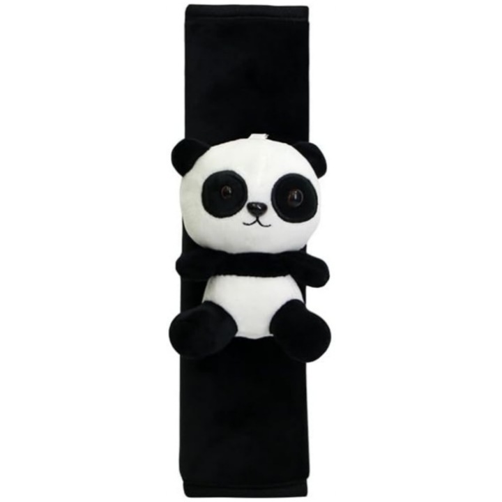 Husa pentru Centura de Siguranta, urs panda cu Ochi Mari, Moale, Usor de Instalat, Universal, Negru/alb