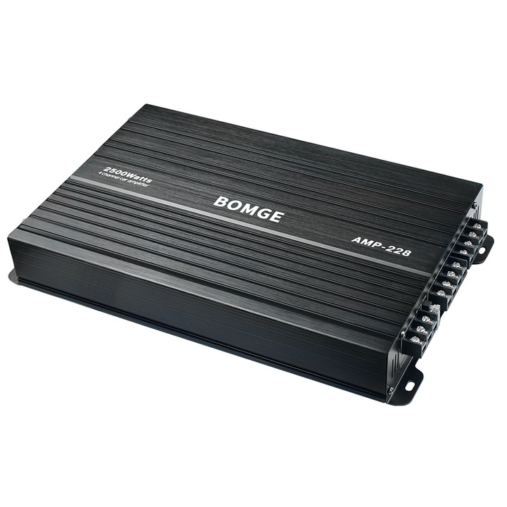 Amplificator auto Profesional BOMGE, AMP-228, 4 canale, Putere maxima 2 ohm 2500W, aluminiu, negru