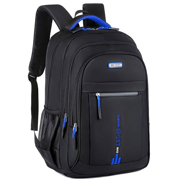 Ghiozdan Scoala Spatios cu 5 Compartimente, 45x32x18, tip Rucsac Oxford Impermeabil de Capacitate Mare, Confortabil, Ergonomic, Solid, Buzunare Pentru Laptop, Telefon, Apa, Pentru Elevi de Liceu sau Adulti, Negru-Albastru