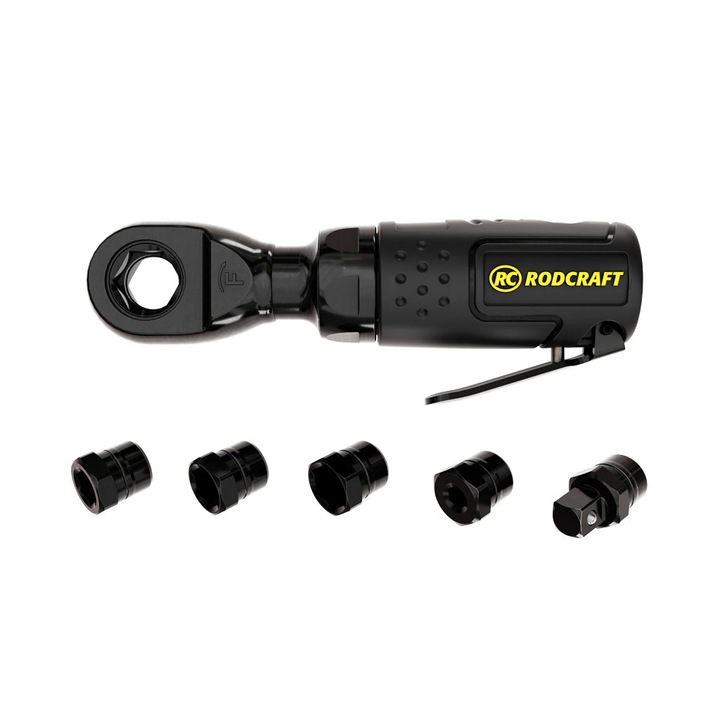 Cheie cu clichet multifunctionala, pneumatica, format MINI, 5 capuri interschimbabile, priza aer 1/4", cuplu maxim 50Nm, Rodcraft RC3202
