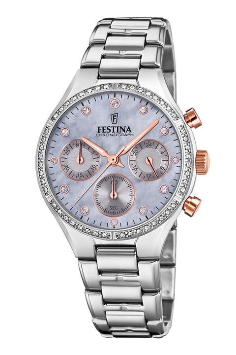 Festina, Часовник с хронометър и циркони, Сребрист