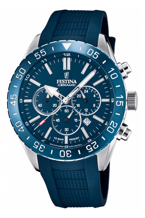 Festina, Часовник с хронограф и лого на цеферблат, Син, Сребрист