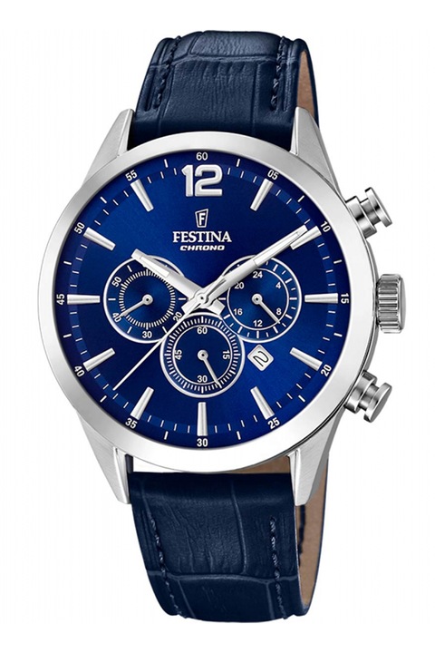 Festina, Chrono karóra bőrszíjjal, Kék, Ezüstszín