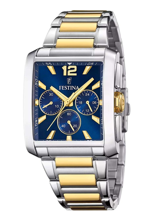 Festina, Часовник с хронограф и верижка от неръждаема стомана, Сребрист, Златист
