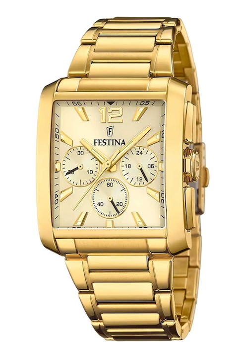 Festina, Часовник с хронограф и верижка от неръждаема стомана, Златист