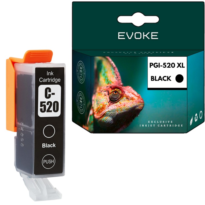 Cartus cerneala imprimanta pentru Canon 520B negru, 21 ml, 380 pagini, 2932B001 / PGI520BK, compatibil cu IP3600 IP4600 IP4700 MP540 MP550 MP560 MP620 MP640