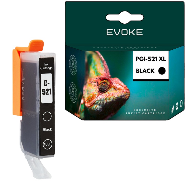 Canon 521B nyomtató tintapatron fekete, 10, 5 ml, 1400 oldal, PGI521BK, kompatibilis az IP3600 IP4600 IP4700 MP540 MP550 MP560 MP620 MP640 nyomtatóval