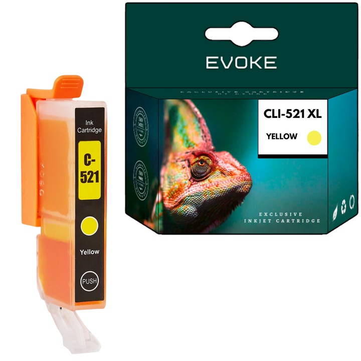 Мастилна касета за принтер Canon 521Y жълта, 10,5 ml, 510 страници, 2936B / CLI521Y, съвместима с IP3600 IP4600 IP4700 MP540 MP550 MP560 MP620 MP640