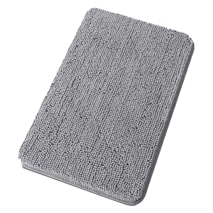 Covoras baie JVTHKY, chenille absorbant, uscare rapida, gri, 40x60cm