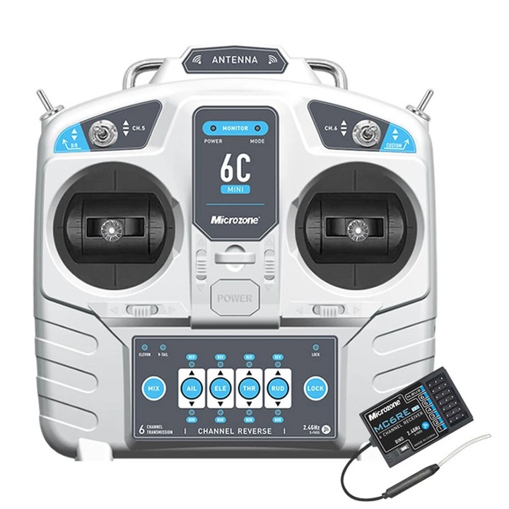 MICROZONE MC6C mini rádió vezérlés, 6 csatornás, MC6RE-V2 vevővel, 2,4 GHz