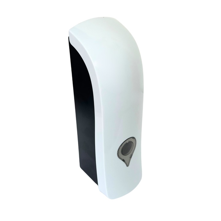 Dispenser - dozator sapun lichid, 300 ml cu suport de agatare pe perete, alb/gri, 21.5 x 6.5 x 7.2 cm