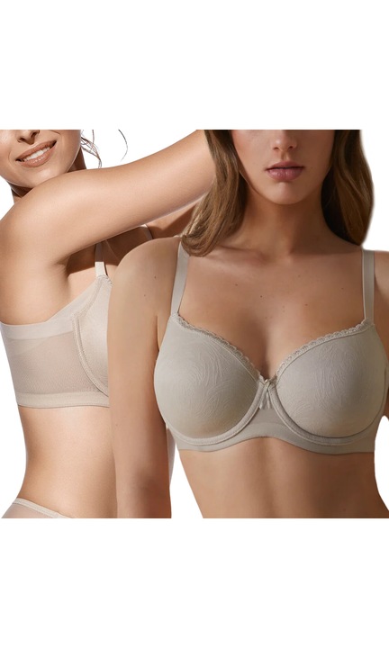 Sutien Push Up, Selene, Violeta, Material Foarte Fin Si Placut La Atingere, Bretele Reglabile, Sustinere Metalica, Efect Modelator, Invizibil Pe Sub Haine, Suport Sporit, 86% Poliamida, 14% Elastan, Bej, Bej