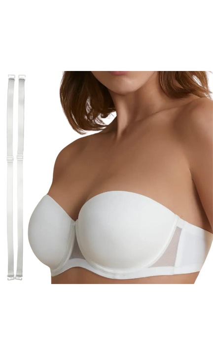 Sutien Push Up, Selene, Esmeralda, Banda De Silicon, Material Foarte Fin Si Placut La Atingere, Bretele Detasabile, Sustinere Metalica, Efect De Modelare, Invizibil Pe Sub Haine, 82% Poliamida, 18% Elastan, Alb