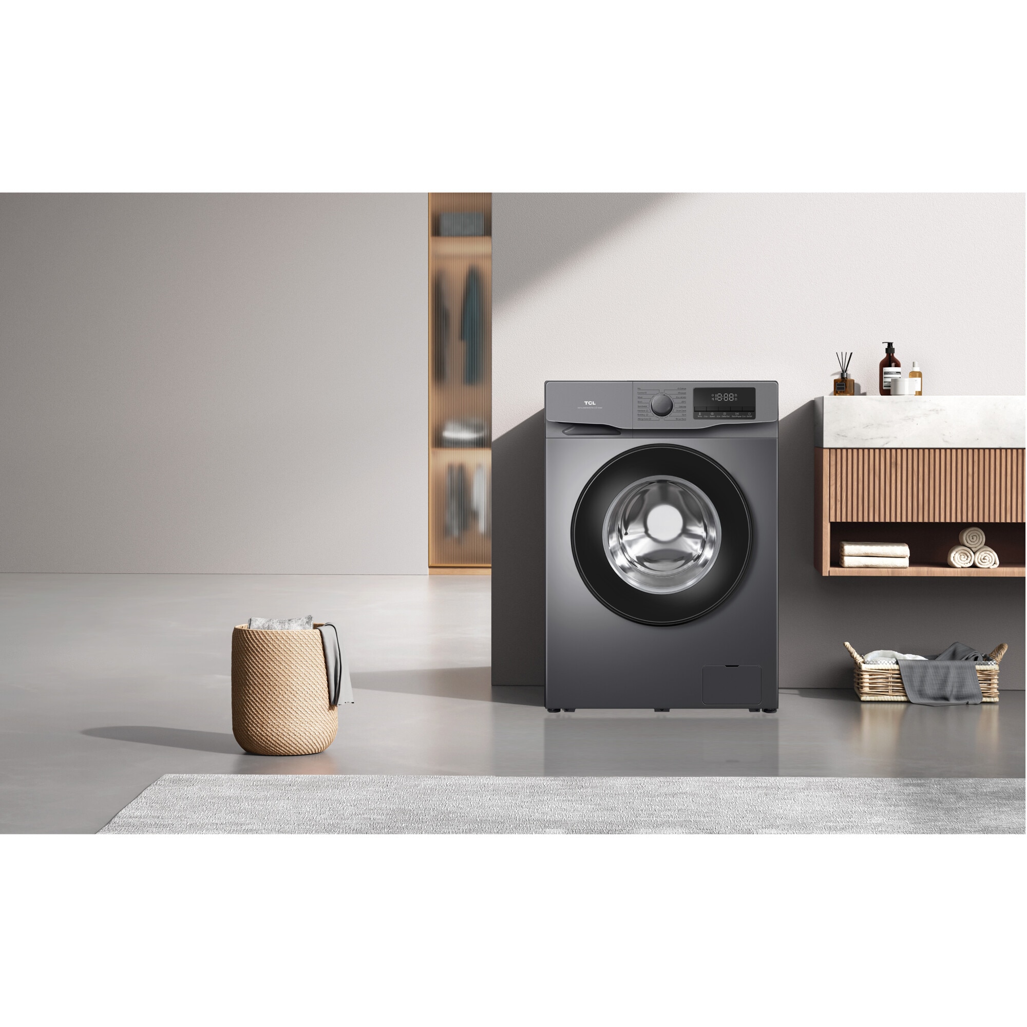 Masina de spalat rufe TCL FF0612SB1, 6 kg, 1200 RPM, Clasa B, BLDC Inverter Motor, Steam Wash, Drum Clean, 24 Hour Delay, Honeycomb Drum, Quick Wash 18 min, Add Garment, 16 Programe, Argintiu