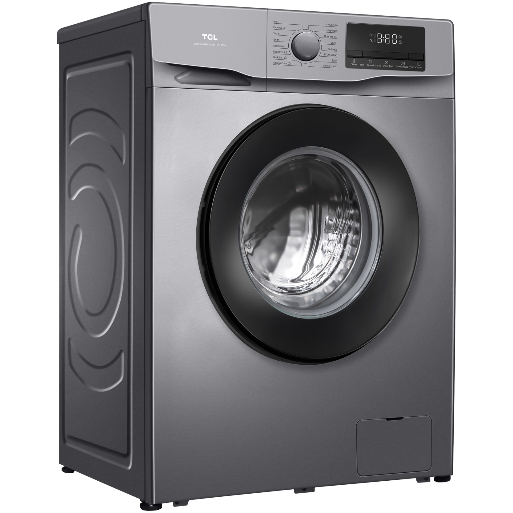 Masina de spalat rufe TCL FF0612SB1, 6 kg, 1200 RPM, Clasa B, BLDC Inverter Motor, Steam Wash, Drum Clean, 24 Hour Delay, Honeycomb Drum, Quick Wash 18 min, Add Garment, 16 Programe, Argintiu