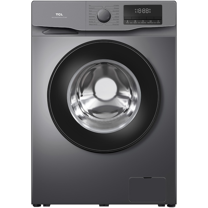 Пералня TCL FF0612SB1, 6 кг, 1200 об/мин, Клас B, BLDC инверторен мотор, Пране с пара, Почистване на барабана, 24 часа отлагане, Бързо пране 18 минути, Добавяне на дреха, 16 програми, Сребрист