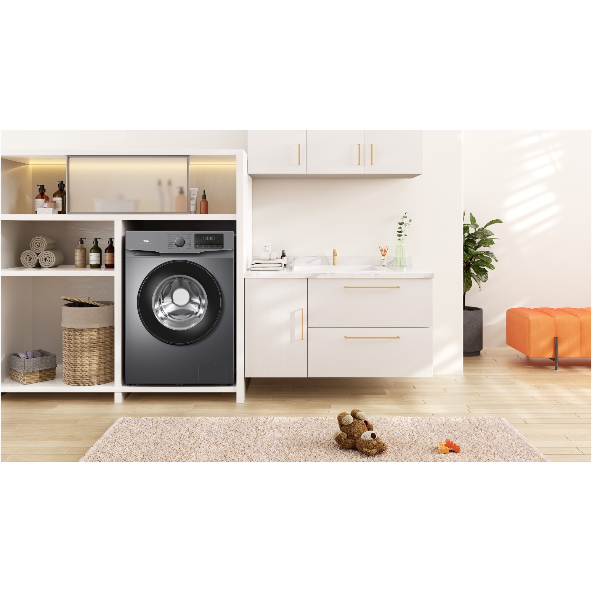 Masina de spalat rufe TCL FF0612SB1, 6 kg, 1200 RPM, Clasa B, BLDC Inverter Motor, Steam Wash, Drum Clean, 24 Hour Delay, Honeycomb Drum, Quick Wash 18 min, Add Garment, 16 Programe, Argintiu