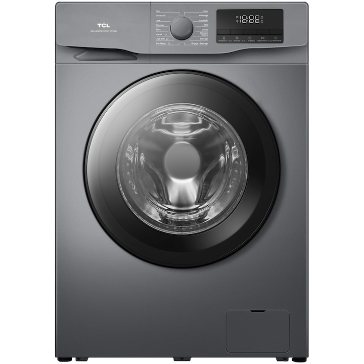 Пералня TCL FF0812SA0, 8 кг, 1200 об/мин, Клас A, BLDC инверторен мотор, Пране с пара, Почистване на барабана, 24 часа отлагане, Бързо пране 18 минути, Добавяне на дреха, 16 програми, Сребрист