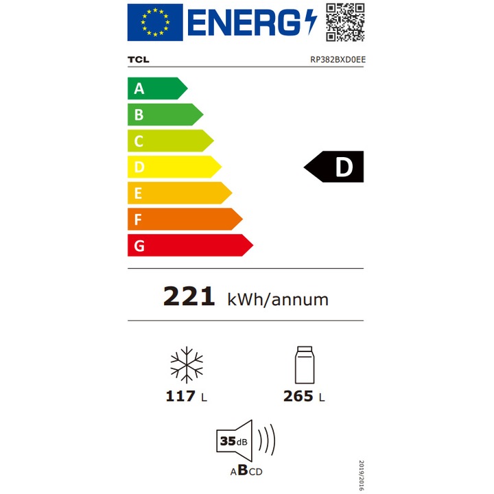 Combina frigorifica TCL RP382BXD0, 382L, Total No Frost, Compresor Inverter, Display Touch, T-Fresh, Rafturi ajustabile, Usa reversibila, deschidere 90°, Maner retras, Iluminare LED, Clasa D, H 203 cm, Galaxy Inox