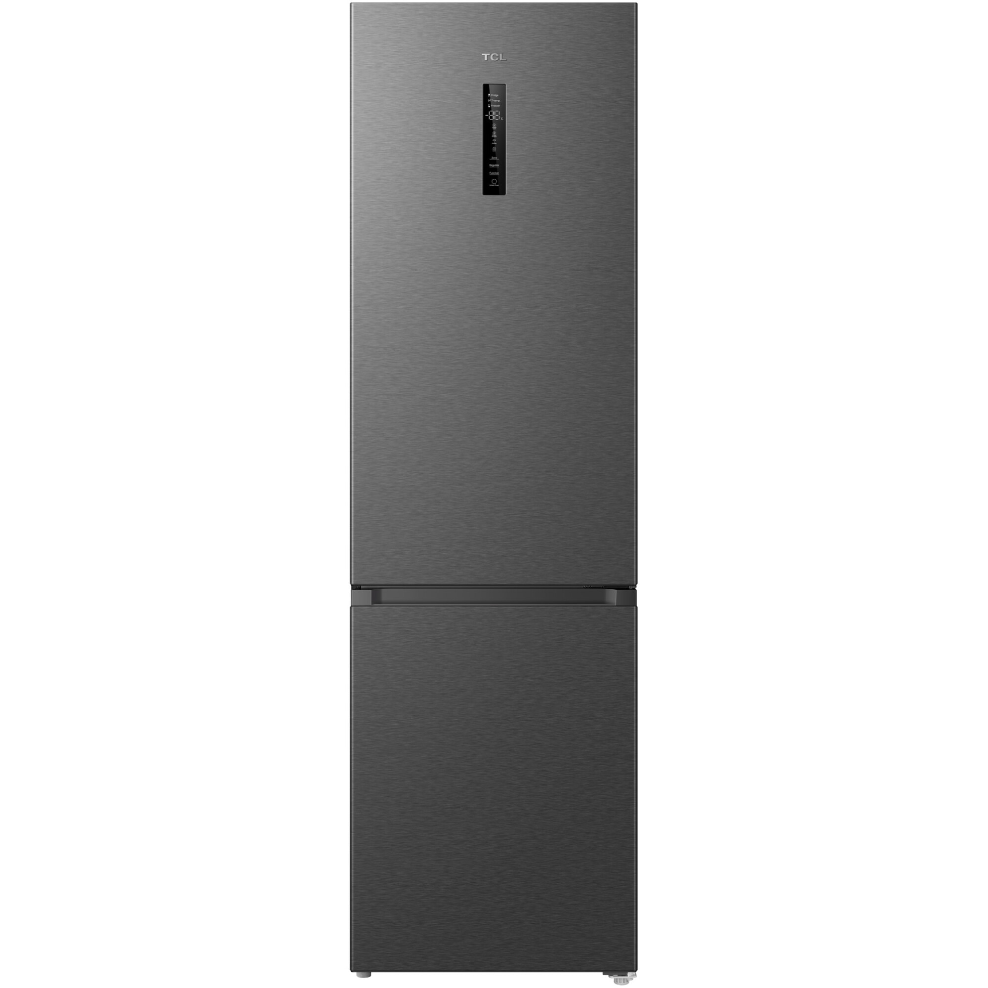 Combina frigorifica TCL RP382BXD0, 382L, Total No Frost, Compresor Inverter, Display Touch, T-Fresh, Rafturi ajustabile, Usa reversibila, deschidere 90°, Maner retras, Iluminare LE
