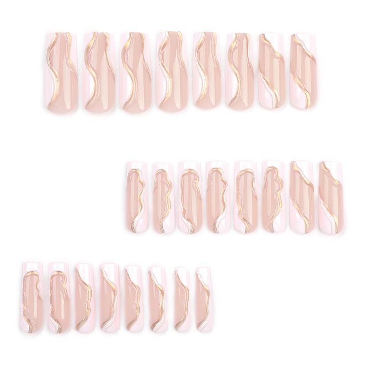 Set 24 unghii false, design 3D, alb, multe marimi, ABS