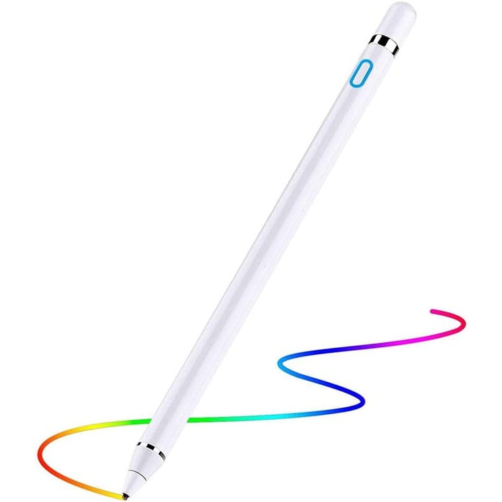 Stylus iPad Pen Universal, Zree, pentru Tableta iPad Apple 2010-2024, Android, Windows, Palm Rejection, Fara Lag, Magnetic, Alb