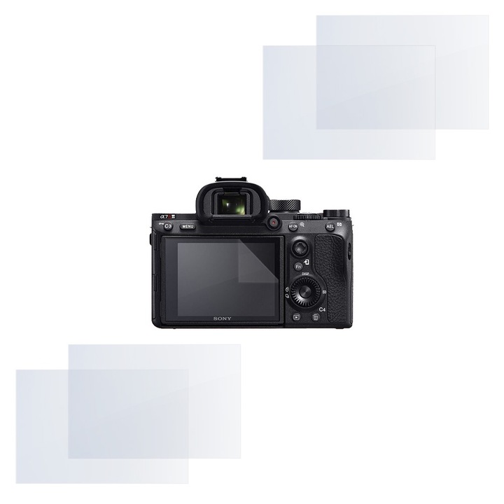 Set protectie compatibil cu Sony A7R III, COMANDO Focus Shield, 4 Folii de Silicon Rezistente pentru Ecran, Anti-Reflexie, Anti-zgarieturi, Proprietati Regenerabile, Protectie Anti-Amprente, Aplicare usoara, Transparent