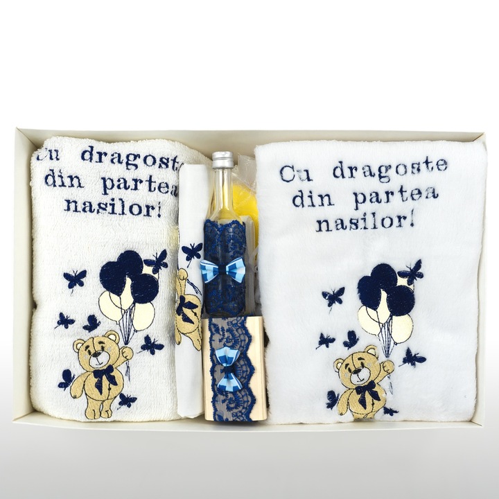 Trusou Botez “Ursulet cu Baloane”, 9 Piese, Broderie cu Tematica Ursulet