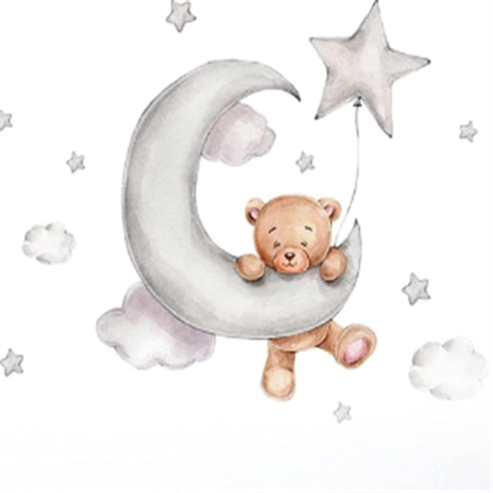 Sabloane decorative pereti Sunmostar, autocolant ursulet desen animat, PVC, alb