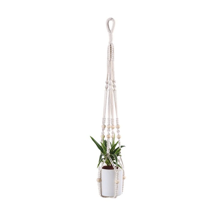 Suport plante tip plasa Sunmostar, bumbac, alb, 76cm