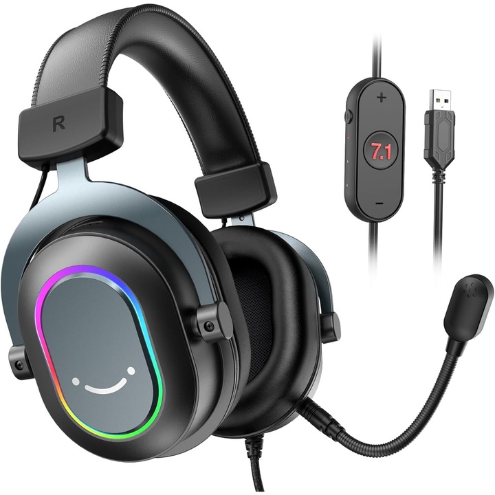 Геймърски слушалки FIFINE H6 RGB, съраунд 7.1, 3 EQ режима, многопосочен микрофон, черни