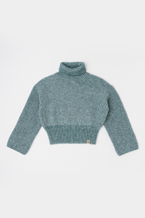 CALVIN KLEIN, Pulover din amestec de lana cu guler inalt, Verde melange, 116 CM