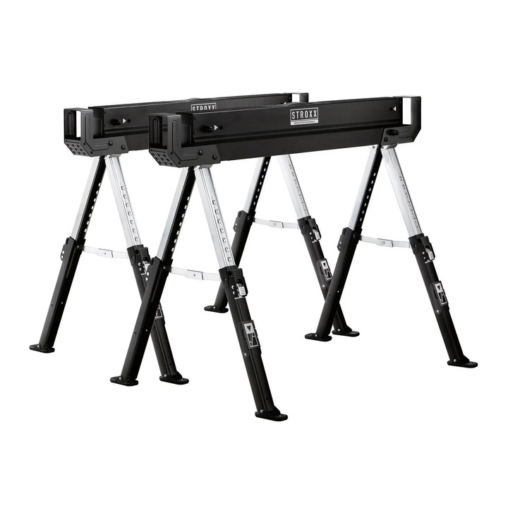 Set banc de lucru STROXX, 2 capre pliabile, inaltime reglabila, capacitate 1160kg