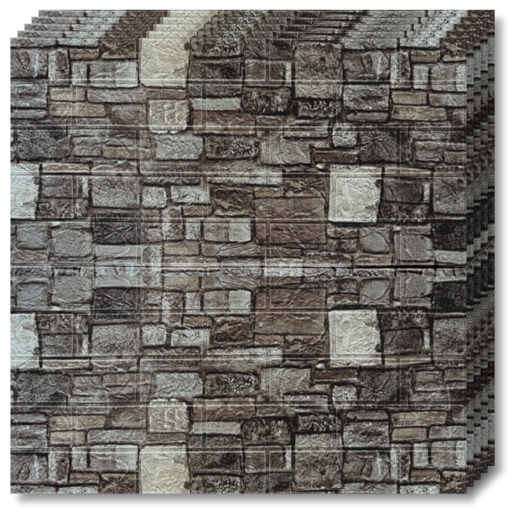 3D тапети Tapetoo Home Decor®, За кухня, Всекидневна, Спалня, Баня, Самозалепващи се, Сива и кафява мозайка, Дебелина 2.5 мм, 5, 3 кв.м, Комплект от 10