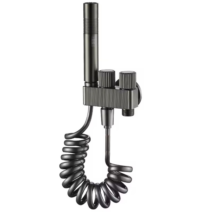 Dus igienic cu robinet incastrat, baterie bideu si Wc, cu o singura intrare, apa rece, gri