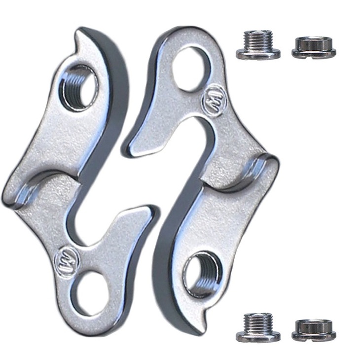 Комплект от 2 уши за смяна на рамката на велосипеда, Алуминий, Предлага се с 4 монтажни винта, Матово сребристо, No. 7