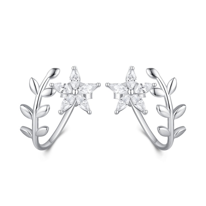 Cercei argint 925, SilverBeads, flori cu cristale, 16x13mm