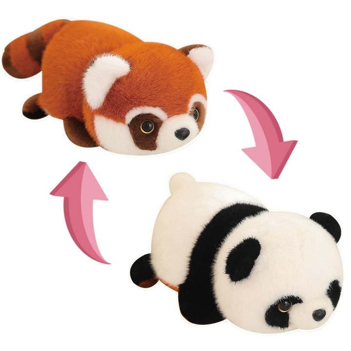 [Papusa transformabila cu doua fete] Jucarie de plus cu panda urias/panda rosu | Un companion dragut pentru fete si copii | 20 cm, material sigur din bumbac PP