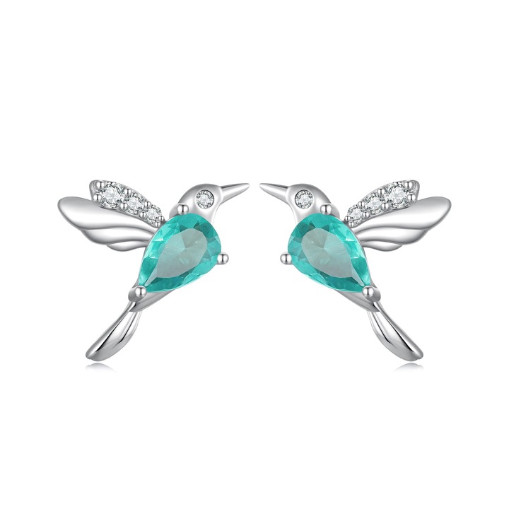 Cercei tip surub, SilverBeads, model K361, cristale verzi, argint 925, 10x15mm