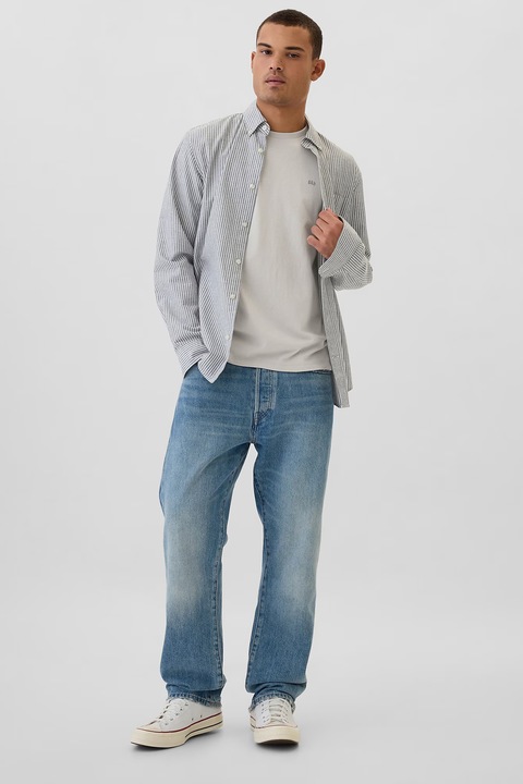 GAP, Tricou de bumbac cu logo, Alb murdar