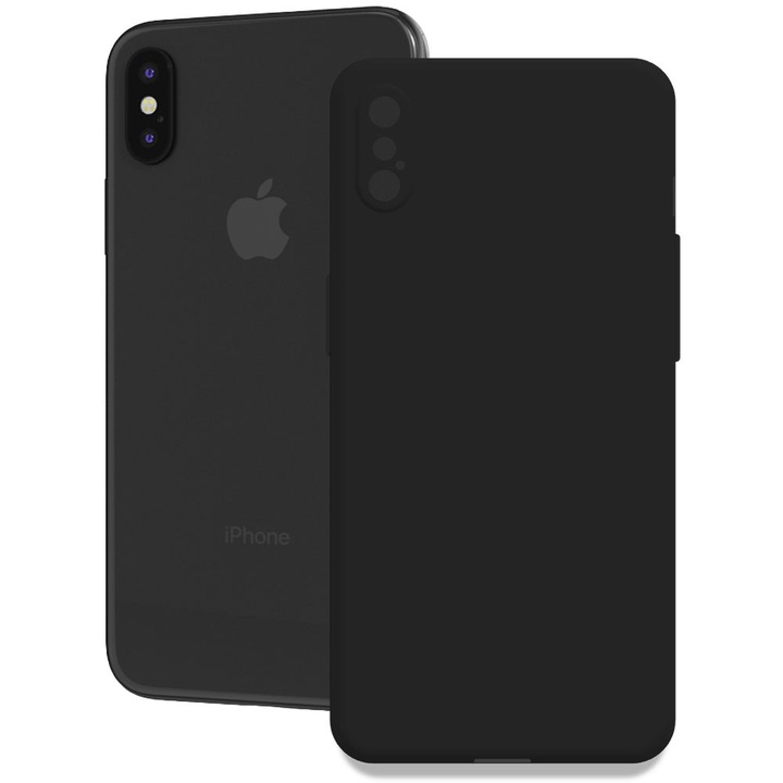 Husa pentru Apple iPhone X / XS, Color Shield, Interior de catifea, Suprafata aderenta, Protectie antisoc, Margini ridicate, Regular Fit, Silicon, Negru