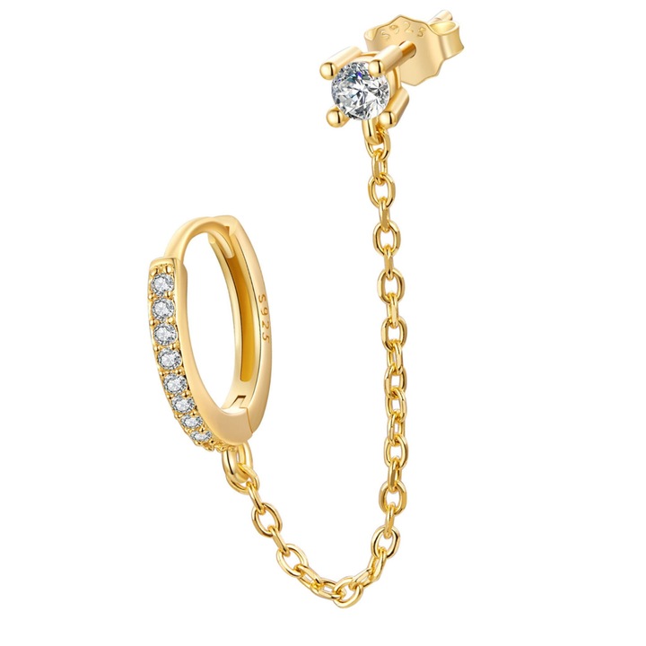 Cercel dama, argint placat cu aur, lant 33mm, auriu