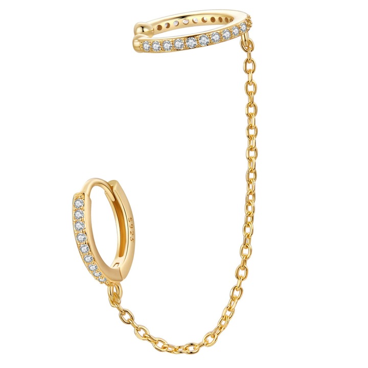 Cercei argint 925 placati cu aur, SilverBeads, k573, lant cu cristale, 12x2mm