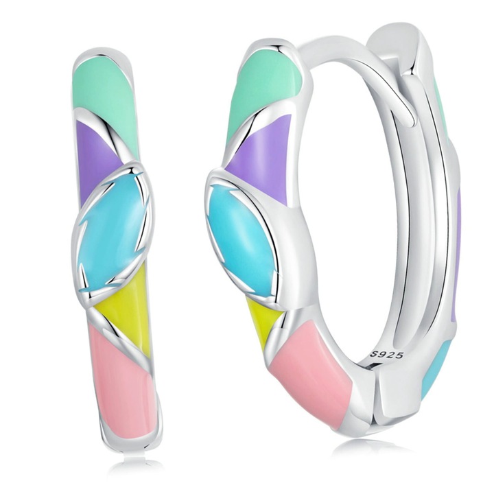 Cercei argint 925, SilverBeads, emaliatie multicolora, 12x3mm