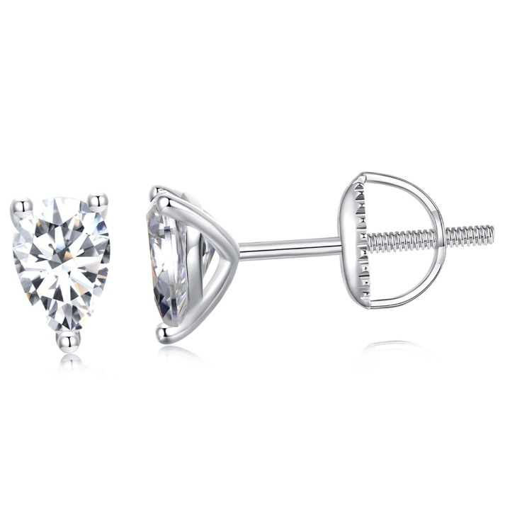 Cercei argint, lacrima cu Moissanite, 5x5mm, 6x4mm