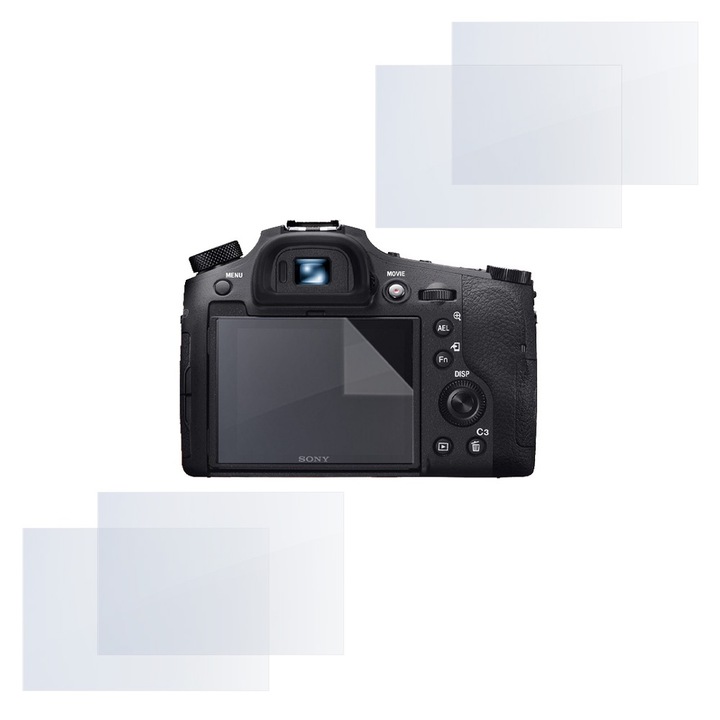 Set protectie compatibil cu Sony RX10 IV, COMANDO Focus Shield, 4 Folii de Silicon Rezistente pentru Ecran, Anti-Reflexie, Anti-zgarieturi, Proprietati Regenerabile, Protectie Anti-Amprente, Aplicare usoara, Transparent